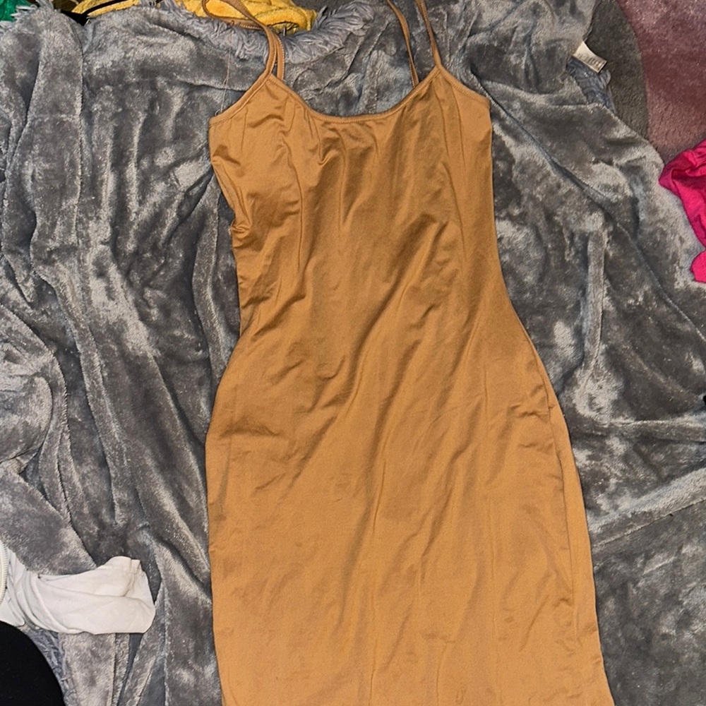 Brown Maxi Slip Dress Spaghetti Strap Sleeveless